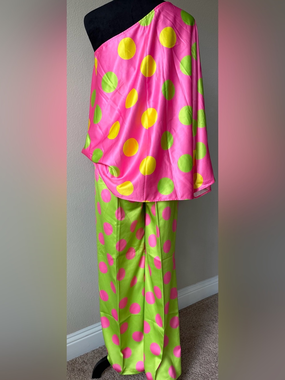 STYLEWE Two-Piece Polka Dot Set in Hot Pink & Lime - Picture 2 of 3